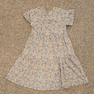 Girls' Organic Cotton Floral Tiered Dress - Light Green Sz. 6